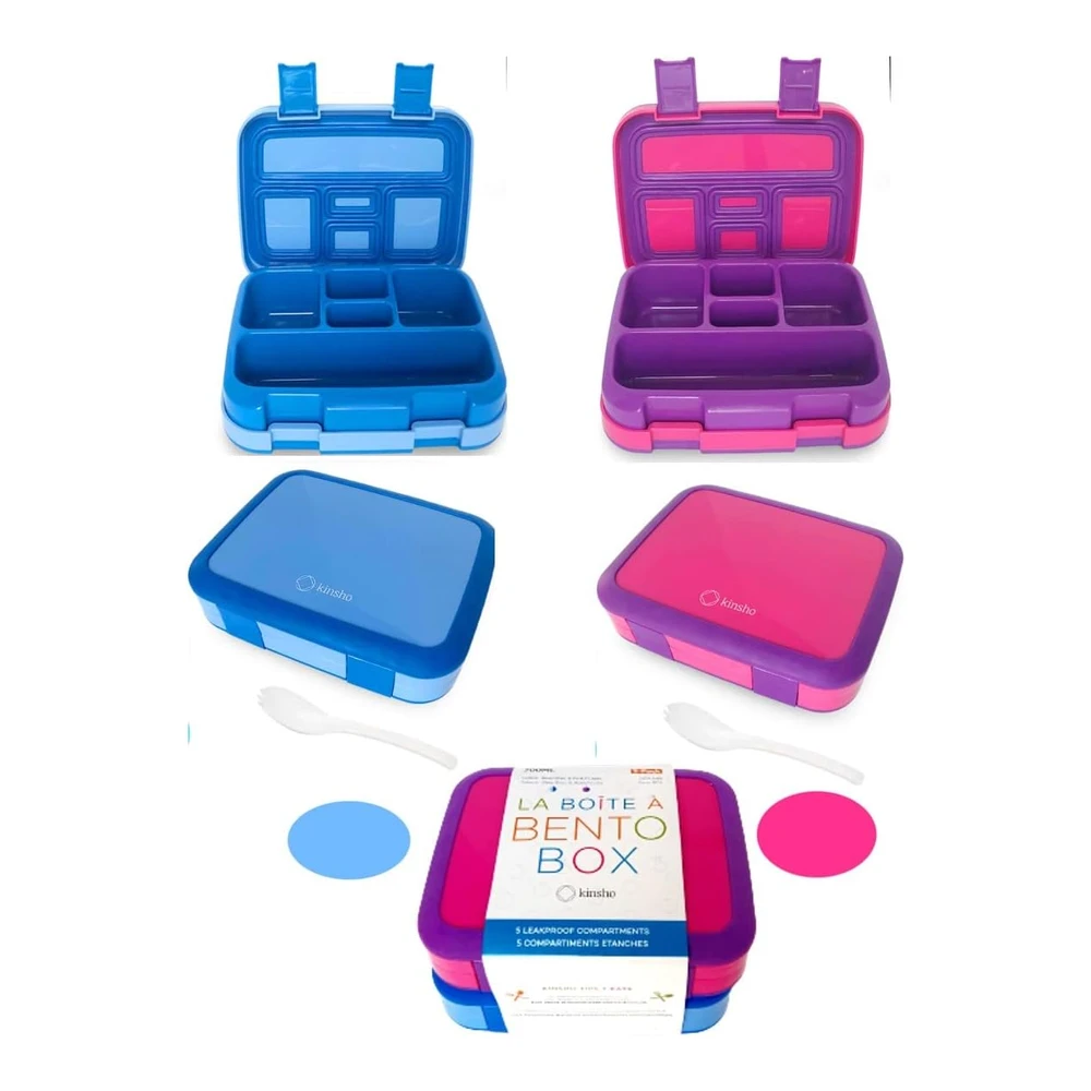 Lonchera Bento para niños y Niñas - 5 Secciones de Porciones Paquete de 2