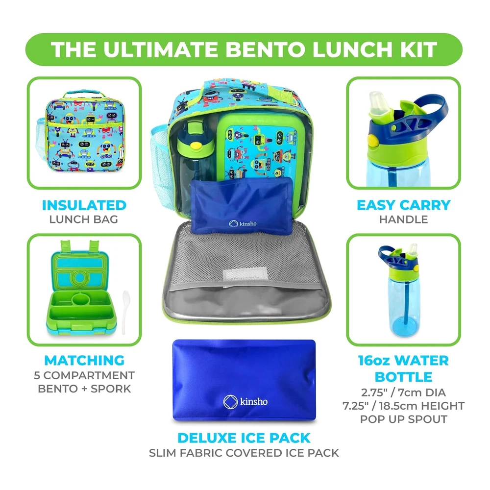 Lonchera Bento con Bolsa de Aislamiento - Botella de Agua y Bolsa de Hielo