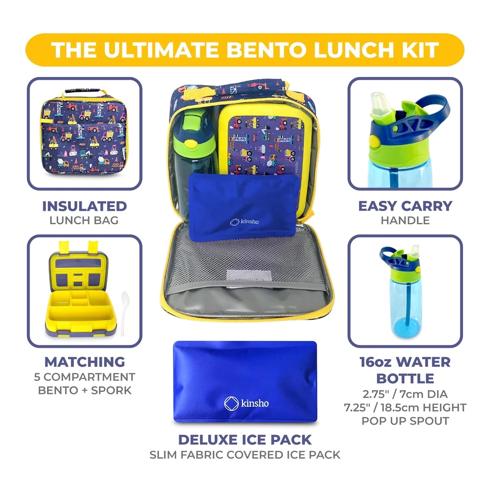 Bento Box - Bolsa de Almuerzo Aislada - Bolsa de Hielo y Botella de Agua para niños
