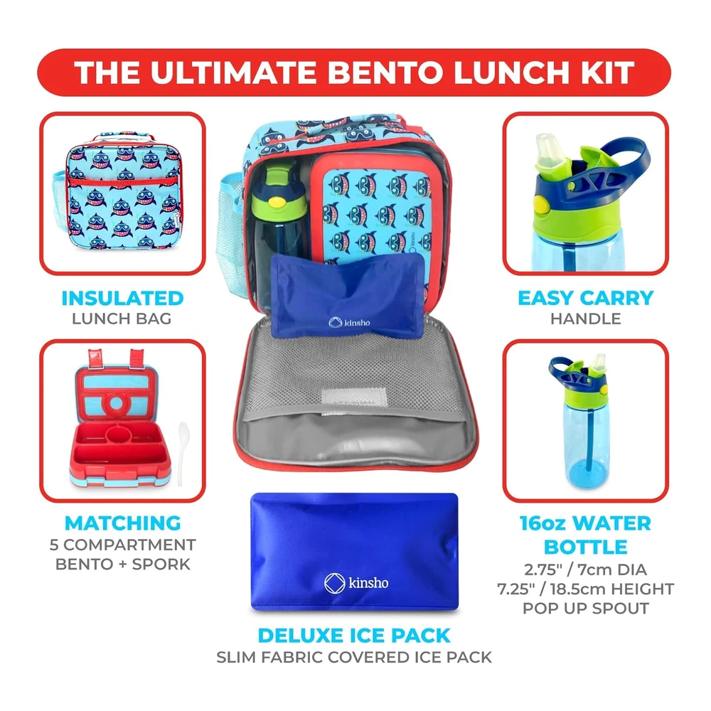Lonchera Bento con Bolso de Aislamiento - Botella de Agua y Bolsa de Hielo para niños