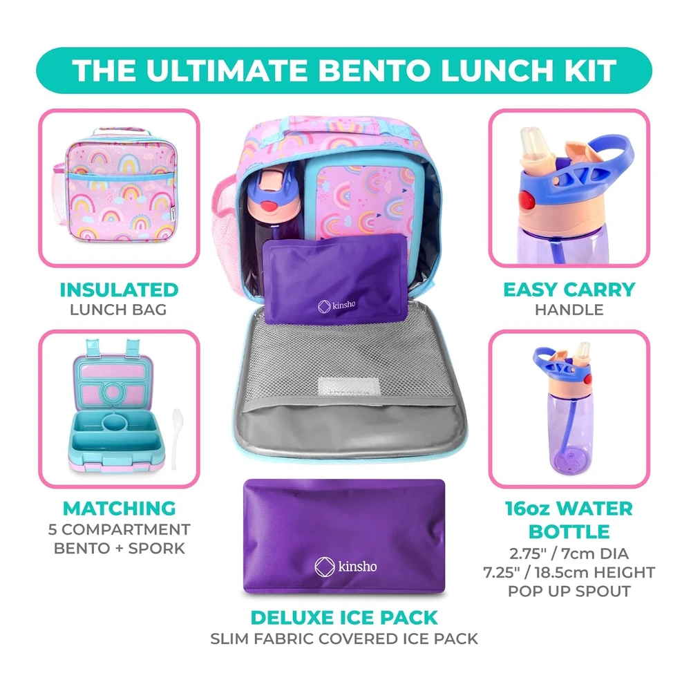 Juego de Lonchera Bento - Bolso de Aislamiento - Botella de Agua y Bolsa de Hielo