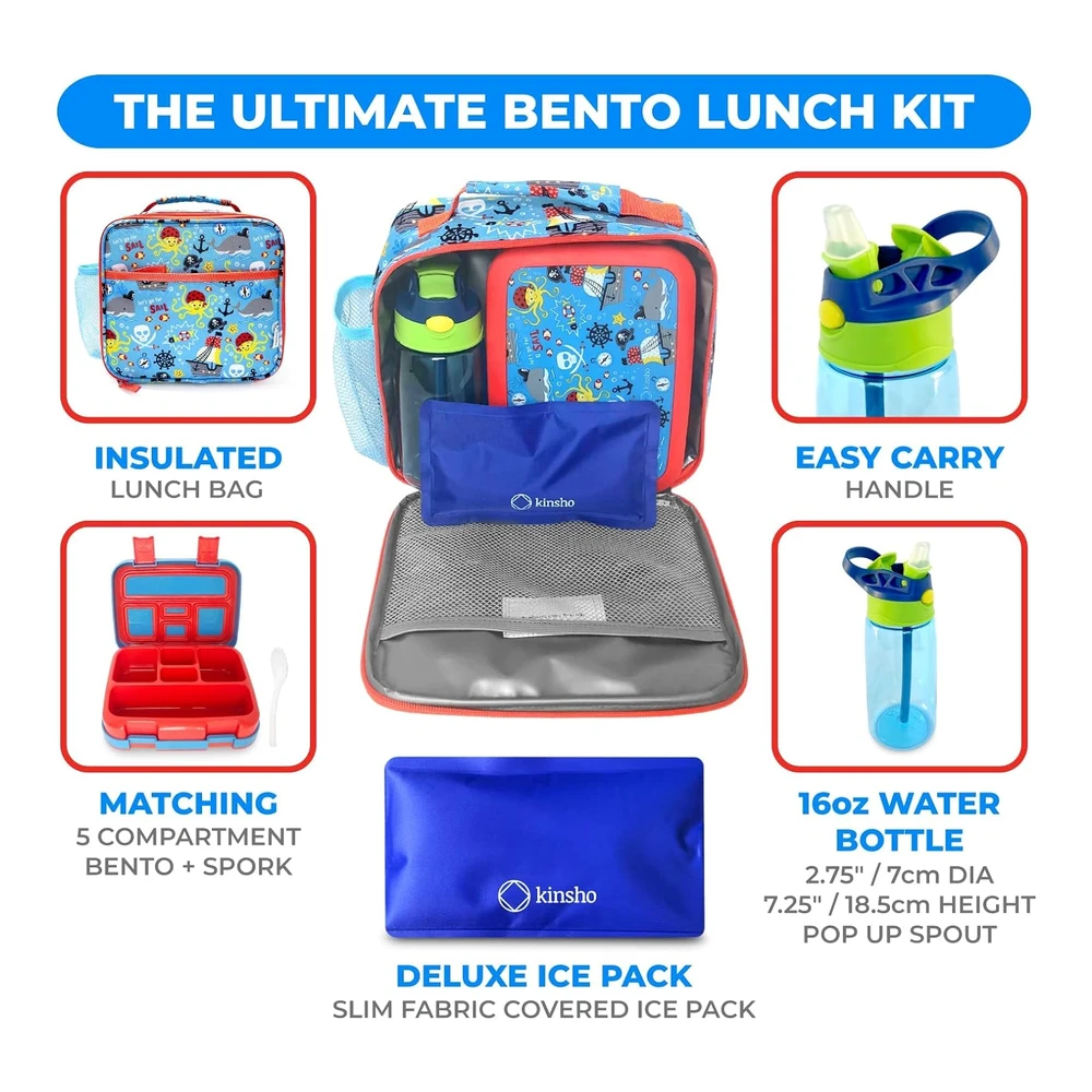 Bento Box - Bolsa de Almuerzo Aislada - Bolsa de Hielo y Botella de Agua para niños