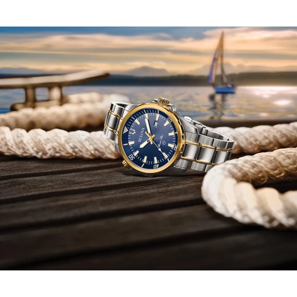 Bulova reloj Marine Star de hombre serie B cuarzo 3 agujas fecha resistente | Oro/Plata