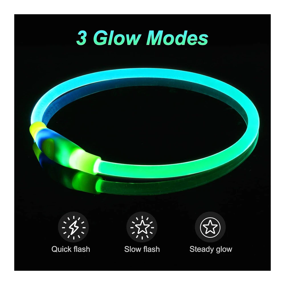 Collares de Perro Iluminados - Collar Multicolor USB Recargable con Led Dlitk 1 Unidad - Collar Brillante de Poliuretano Termoplástico para Perros - Collar Ligero para Perros Grandes - Medianos y Pequeños que Caminan Por La Noche (Verde + Azul)