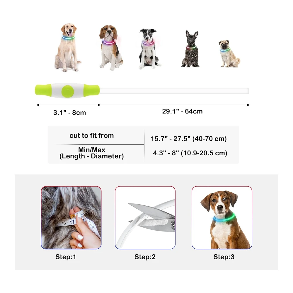 Collares de Perro Iluminados - Collar Multicolor USB Recargable con Led Dlitk 1 Unidad - Collar Brillante de Poliuretano Termoplástico para Perros - Collar Ligero para Perros Grandes - Medianos y Pequeños que Caminan Por La Noche (Verde + Azul)