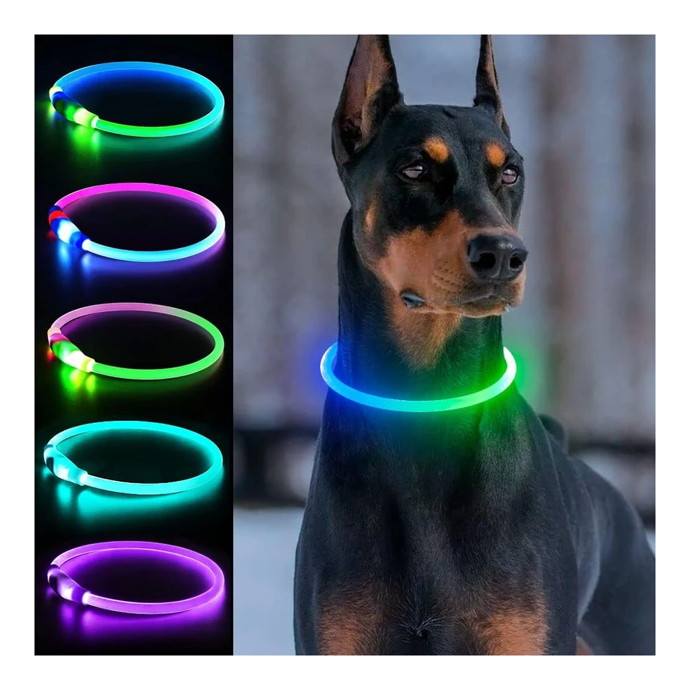 Collares de Perro Iluminados - Collar Multicolor USB Recargable con Led Dlitk 1 Unidad - Collar Brillante de Poliuretano Termoplástico para Perros - Collar Ligero para Perros Grandes - Medianos y Pequeños que Caminan Por La Noche (Verde + Azul)