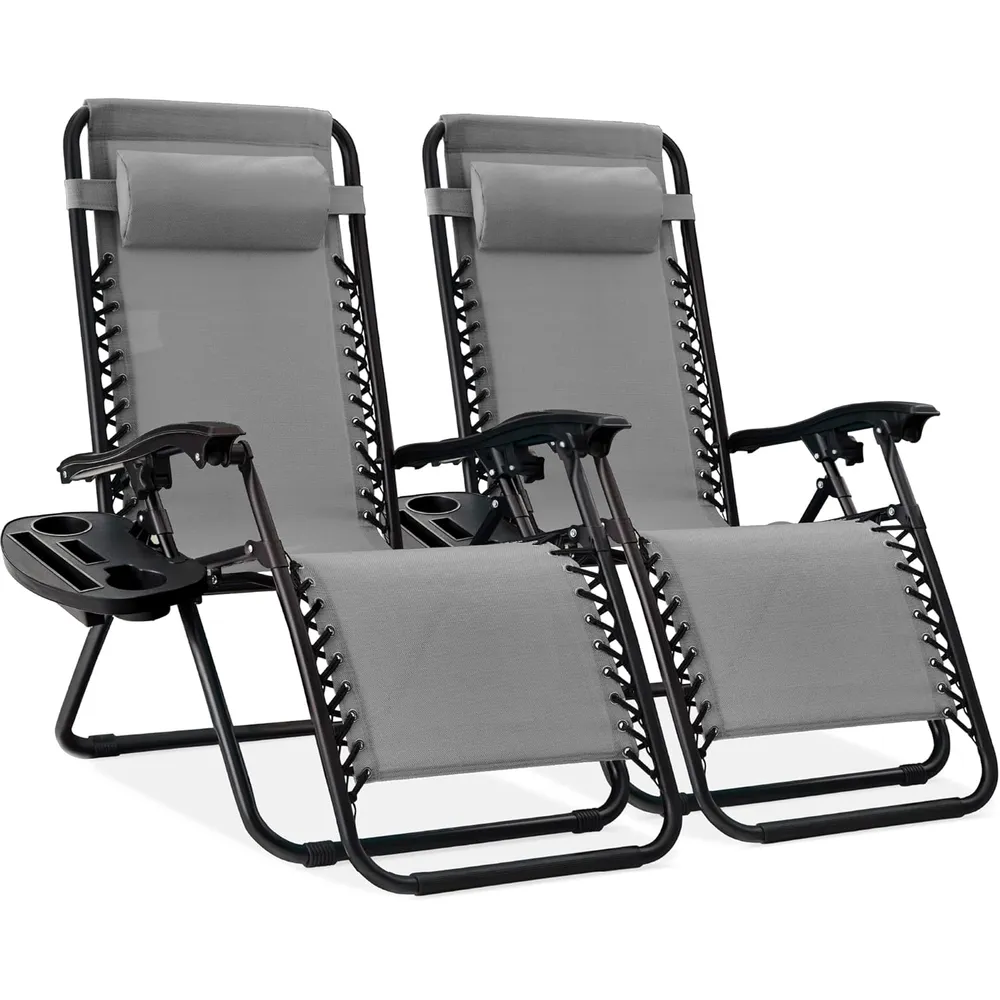 Juego de 2 sillones reclinables con portavasos Best Choice Products | Gris hielo