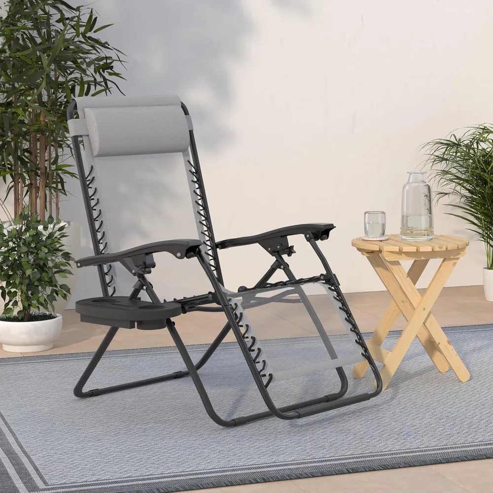 Juego de 2 sillones reclinables con portavasos Best Choice Products | Gris hielo