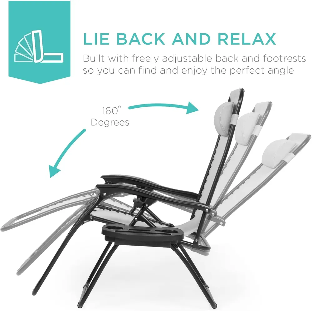 Juego de 2 sillones reclinables con portavasos Best Choice Products | Gris hielo