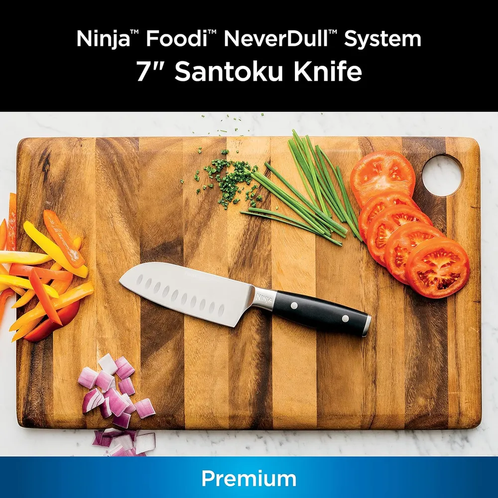 b09w89bf77_1_webp.webp Ninja cuchillo Santoku K30118 Foodi NeverDull 7" acero alemán | Negro Y Acero Inoxidable