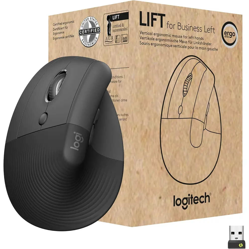 MOUSE INALÁMBRICO PARA ZURDOS ERGONÓMICO LIFT LOGITECH | GRAFITO
