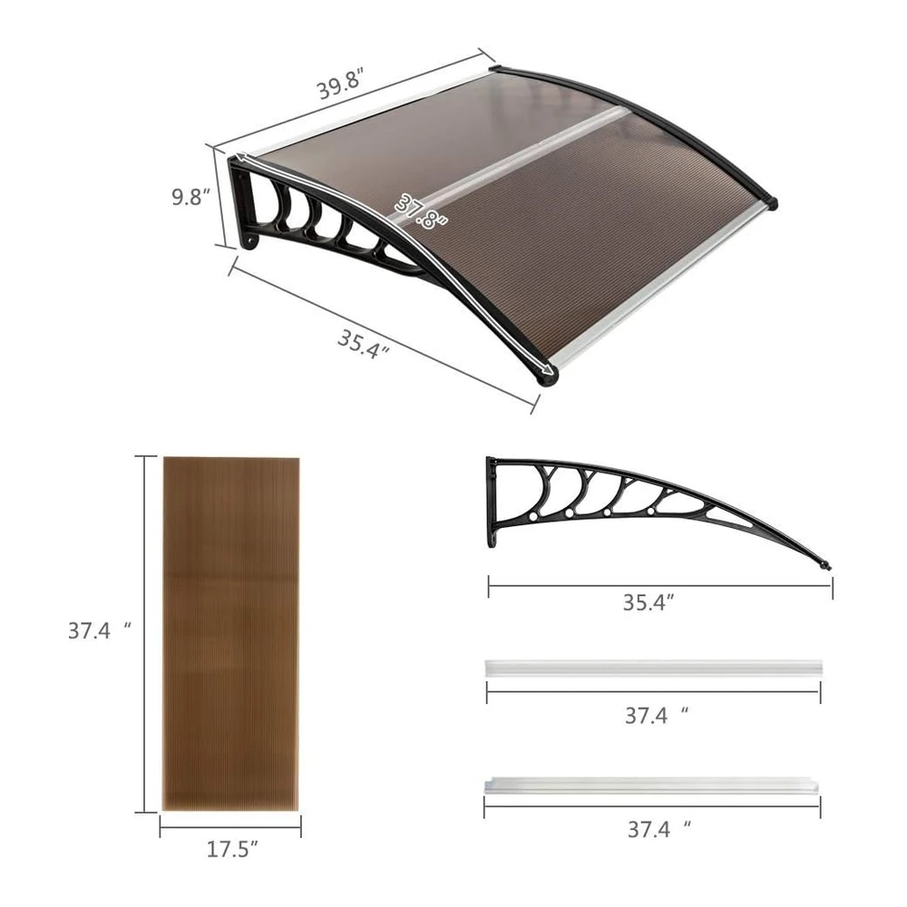 b09wj2265q_2.webp Outvita Toldo para Ventana para Puertas - 40 X 40" - Cubierta de Policarbonato para Puerta Delantera - Toldo para Patio Al Aire Libre - Toldo para Exteriores - Toldo con Protección Uv - Lluvia - Nieve - Luz Solar - Hoja Hueca - Tablero Marrón y Soporte Negro - Al-Yp-0338