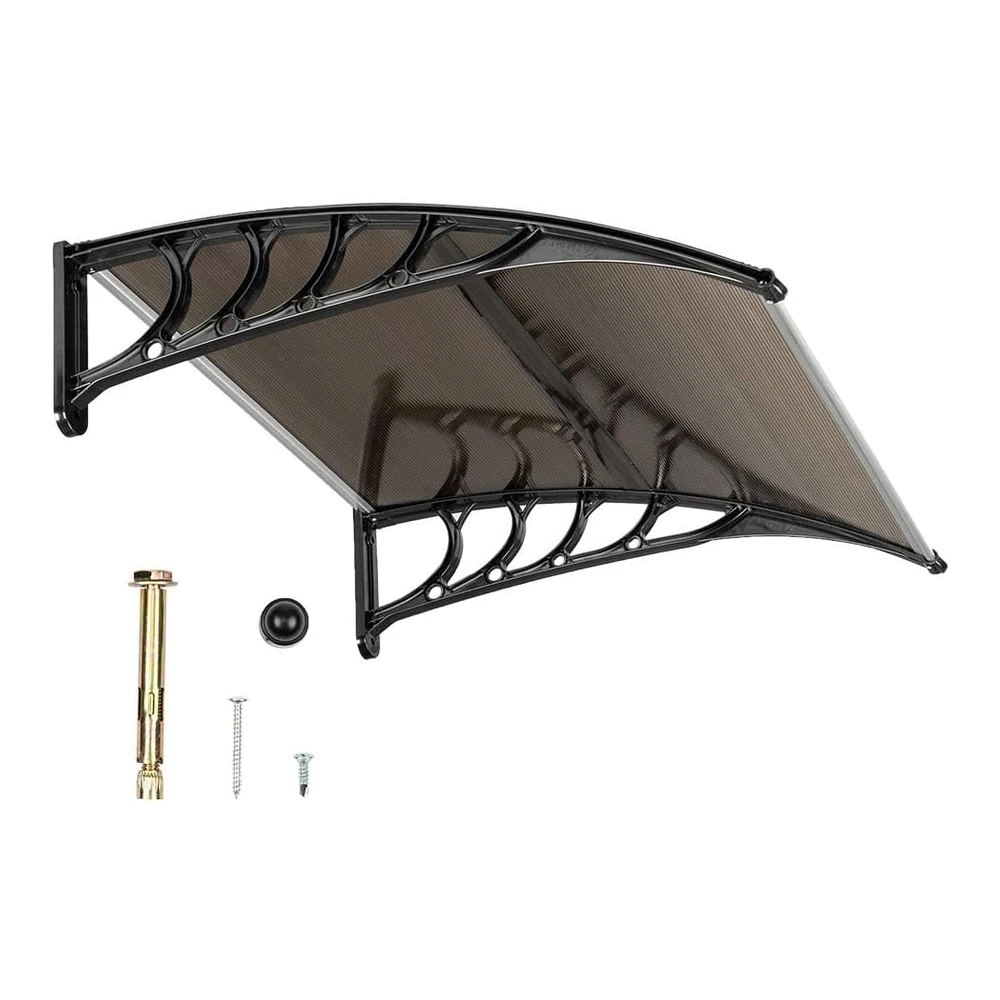 Outvita Toldo para Ventana para Puertas - 40 X 40" - Cubierta de Policarbonato para Puerta Delantera - Toldo para Patio Al Aire Libre - Toldo para Exteriores - Toldo con Protección Uv - Lluvia - Nieve - Luz Solar - Hoja Hueca - Tablero Marrón y Soporte Negro - Al-Yp-0338