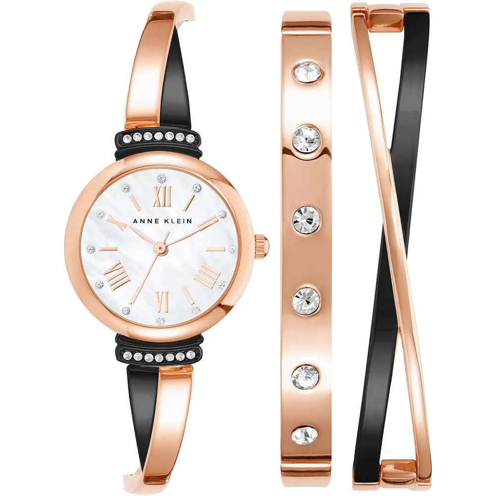 Anne Klein AK/2245 reloj mujer con cristales premium y set de pulseras | 26.5 mm - Oro rosa/gris plomizo