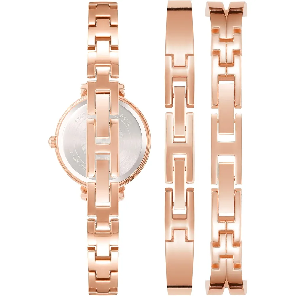 Anne Klein AK/2245 reloj mujer con cristales premium y set de pulseras | 26.5 mm - Oro rosa/gris plomizo