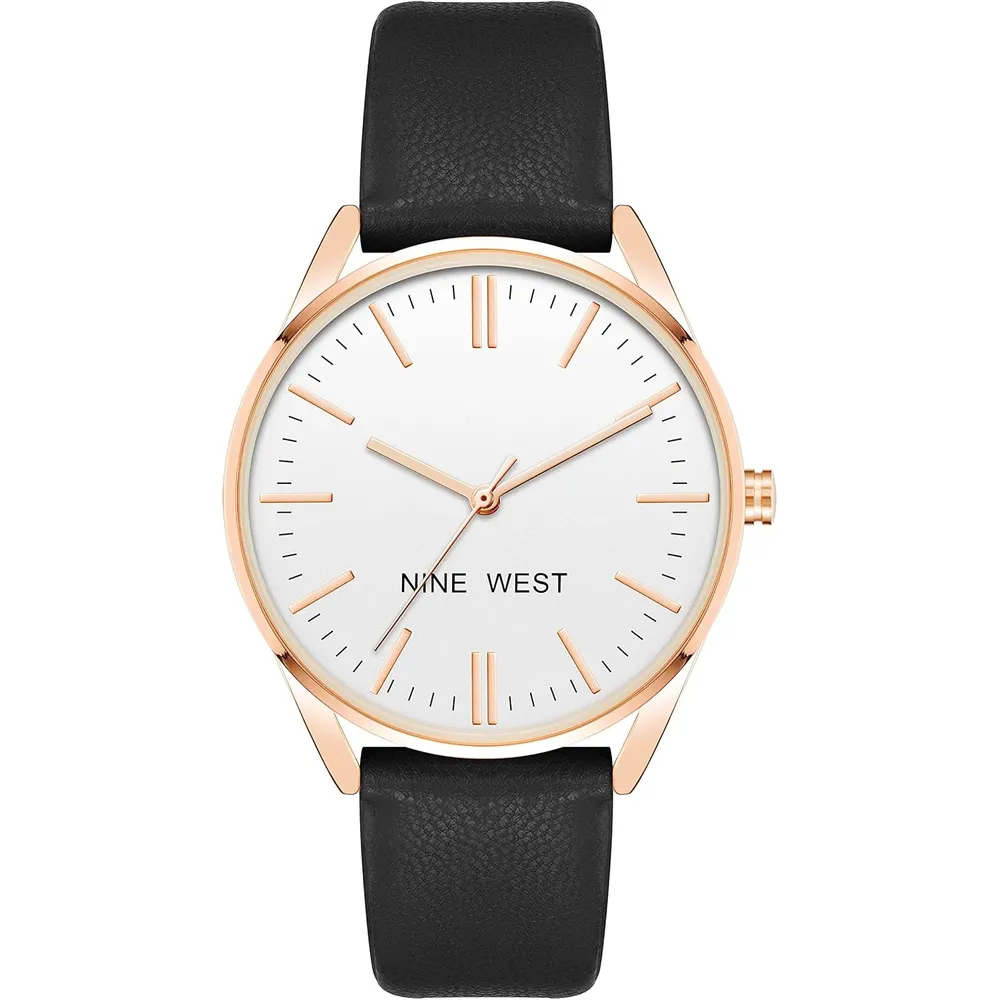 Nine West NW/1995SVBK reloj elegante con correa | 36 mm - Negro/Oro rosa