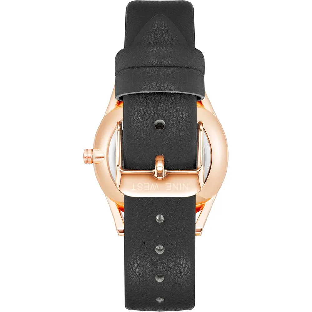 Nine West NW/1995SVBK reloj elegante con correa | 36 mm - Negro/Oro rosa