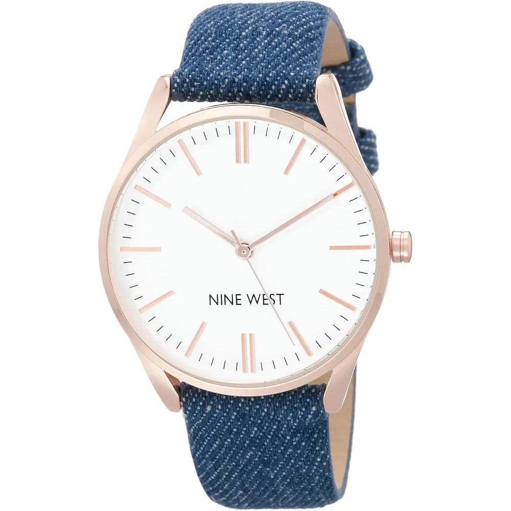 Nine West NW/1995SVBK reloj elegante con correa | 36 mm - Azul/Oro Rosa