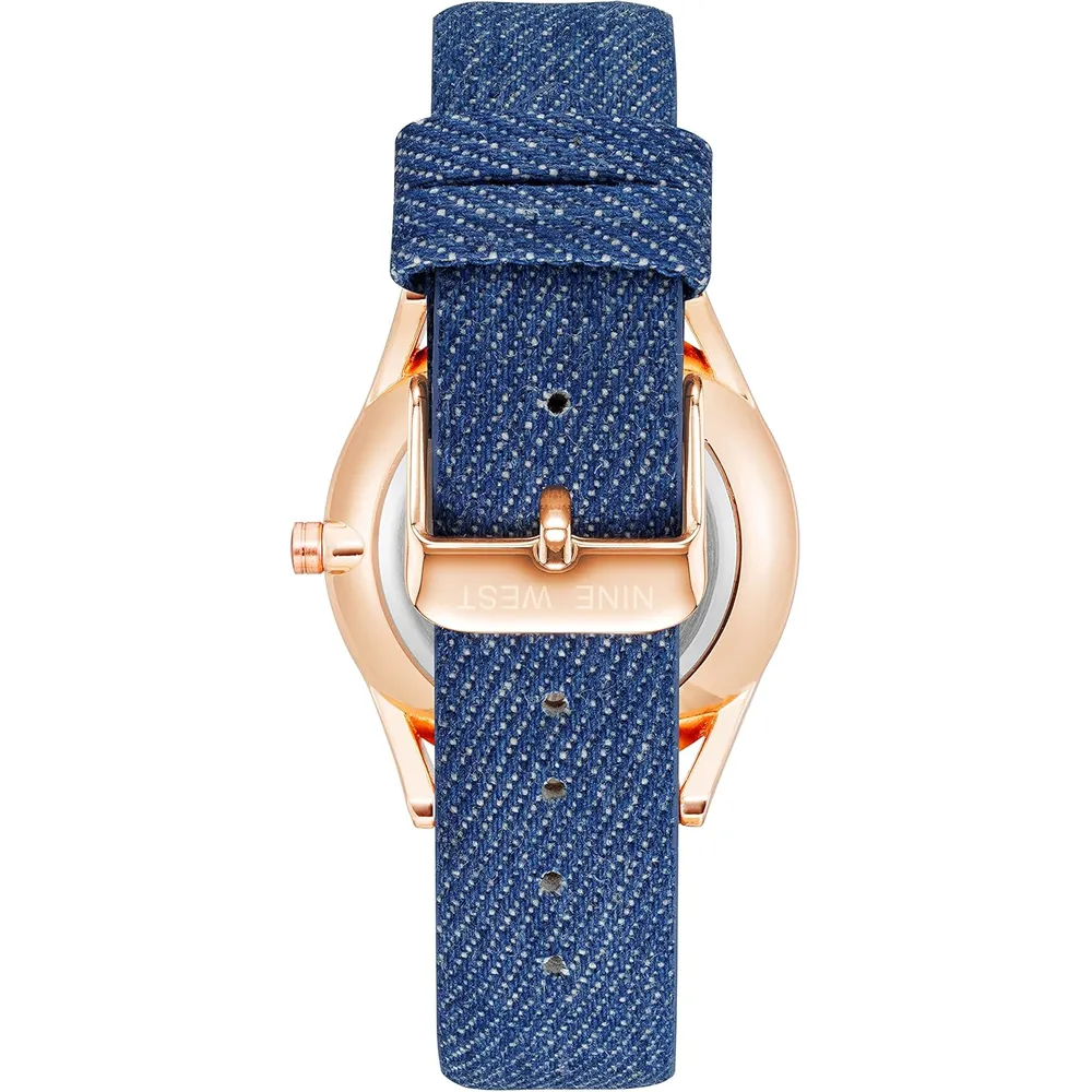 Nine West NW/1995SVBK reloj elegante con correa | 36 mm - Azul/Oro Rosa