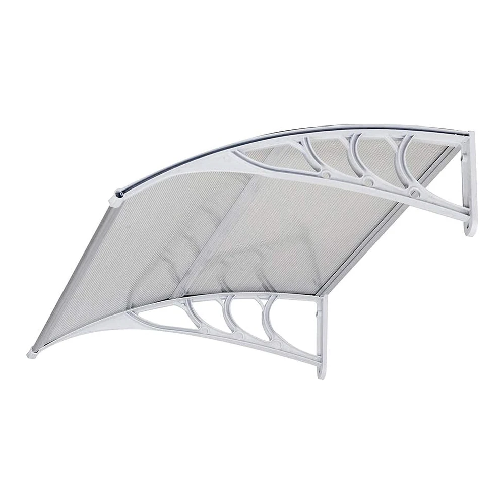 Outvita - Toldo para Puerta - 40 X 30" - Cubierta de Policarbonato para Puerta Delantera - Toldo para Patio Al Aire Libre - Toldo con Protección Uv - Lluvia - Nieve - Luz Solar - Hoja Hueca - Tablero Transparente y Soporte Blanco