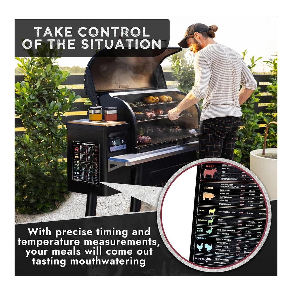 Levain & Co Imán de Temperatura de Carne y Guía para Ahumar Barbacoas - Accesorios para Ahumadores y Parrillas de Pellets - Guía de Madera - Tiempo y Temperatura - Accesorios para Parrilla Ahumadora - Accesorios para Ahumadores - Accesorios para Ahumar Barbacoa - Accesorios para Ahumar Carne