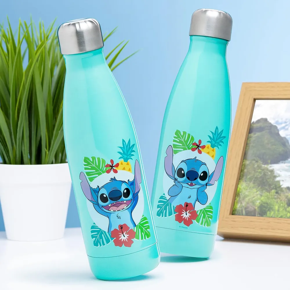 Paladone Disney Lilo & Stitch, botella de agua metálica 15 oz / 444 ml oficial