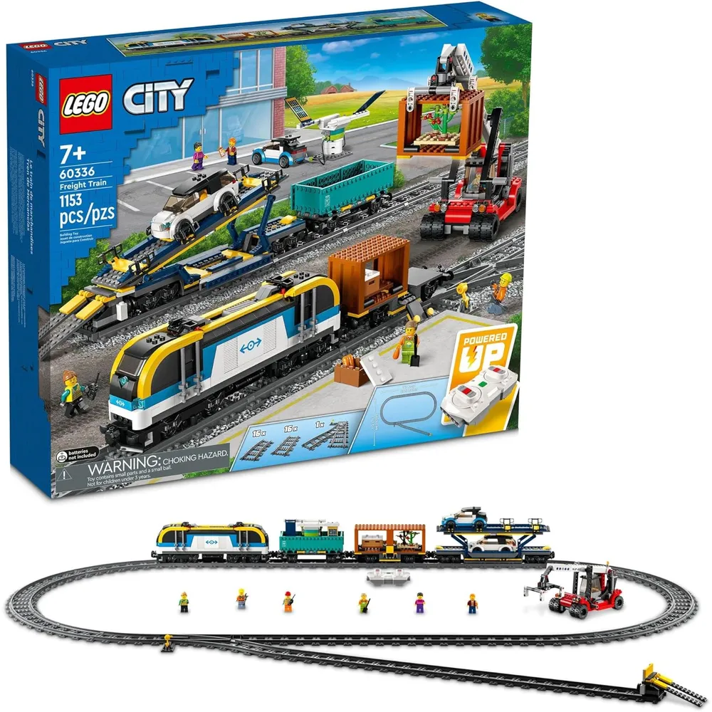 Lego City tren de mercancías juguete con control remoto y 2 vagones eléctricos