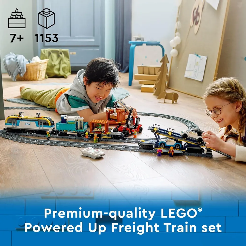 Lego City tren de mercancías juguete con control remoto y 2 vagones eléctricos