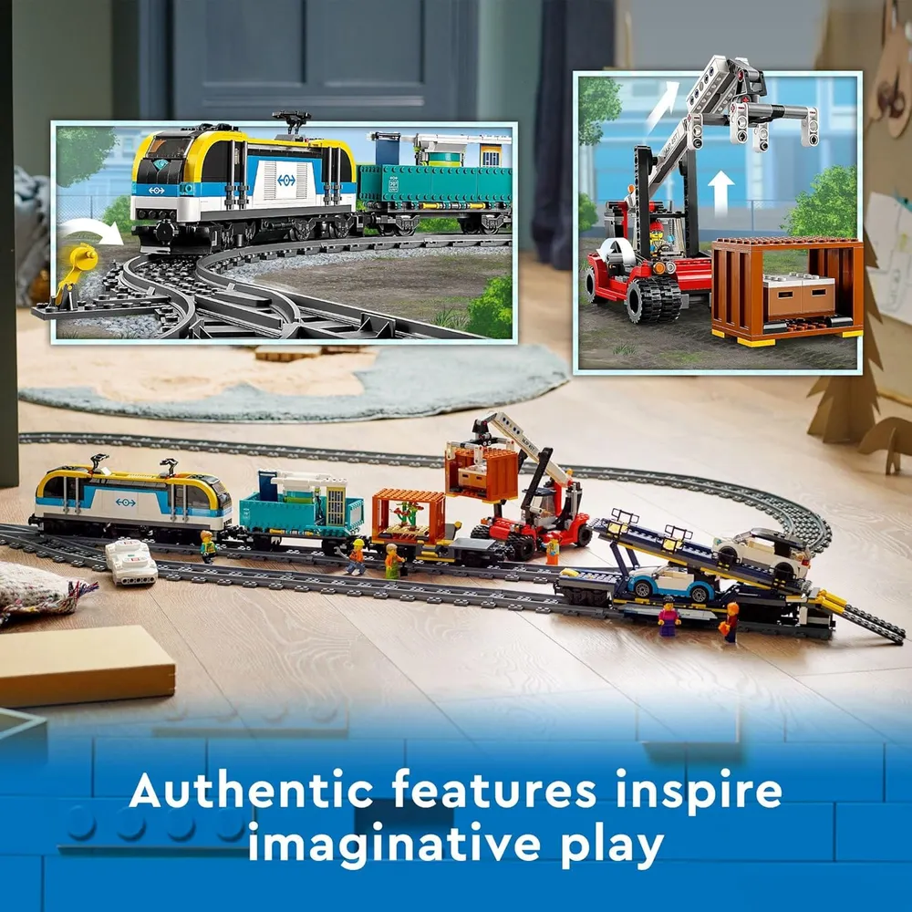 Lego City tren de mercancías juguete con control remoto y 2 vagones eléctricos