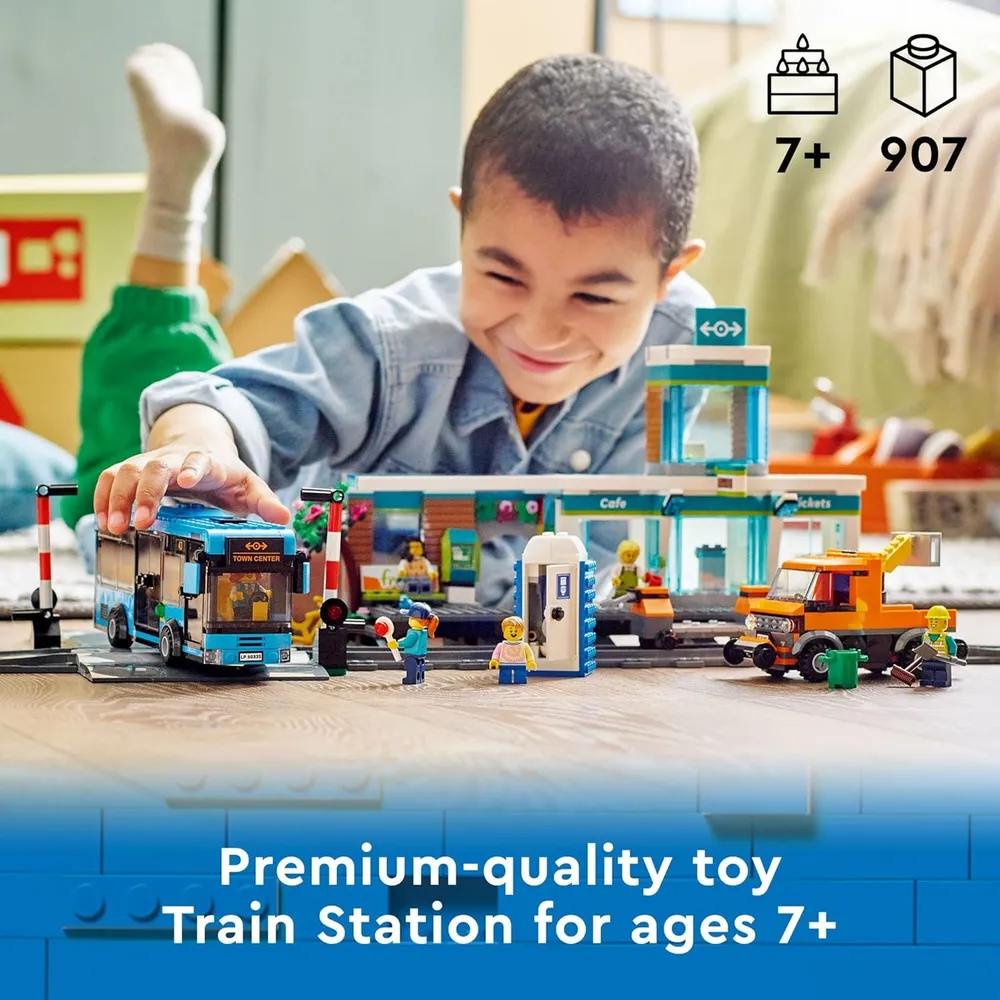 LEGO CITY ESTACIÓN DE TREN CON AUTOBÚS, VAGÓN Y VÍAS