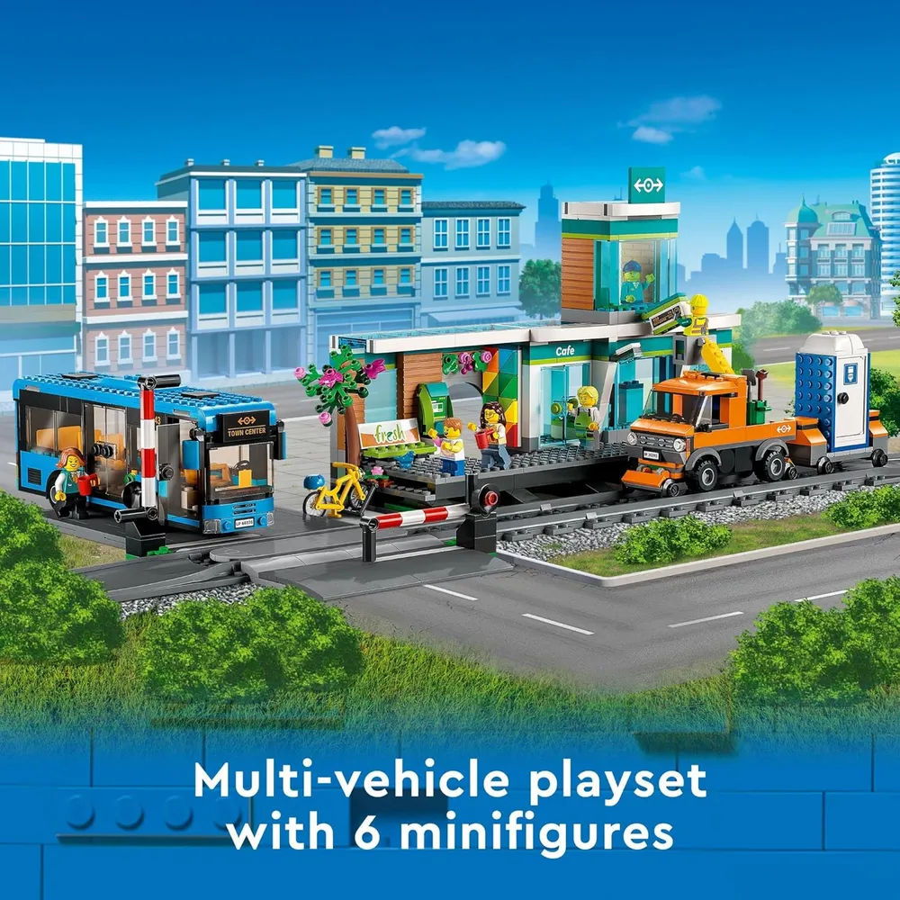 LEGO CITY ESTACIÓN DE TREN CON AUTOBÚS, VAGÓN Y VÍAS