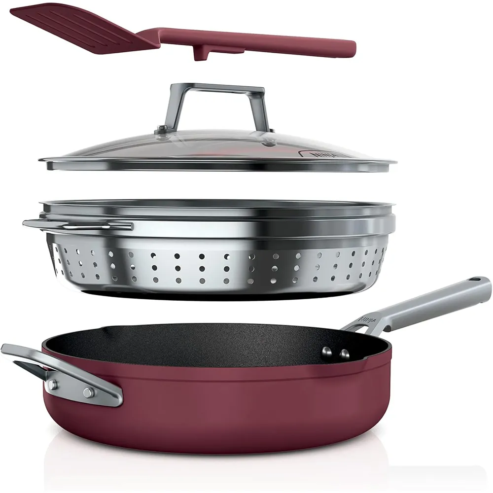 Ninja sartén CW102RD Foodi NeverStick Possible con tapa y accesorios, 4 qt / 3,8 L | Cherry Tart