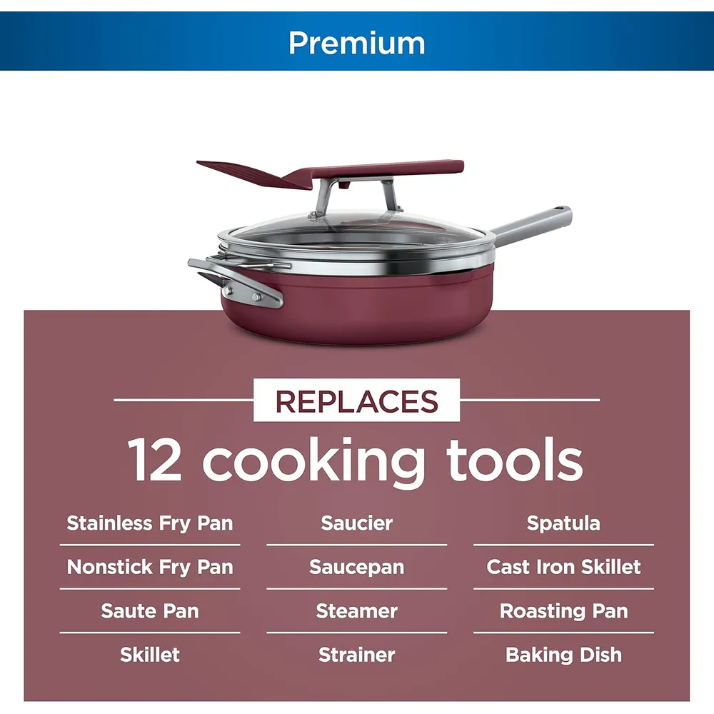 Ninja sartén CW102RD Foodi NeverStick Possible con tapa y accesorios, 4 qt / 3,8 L | Cherry Tart