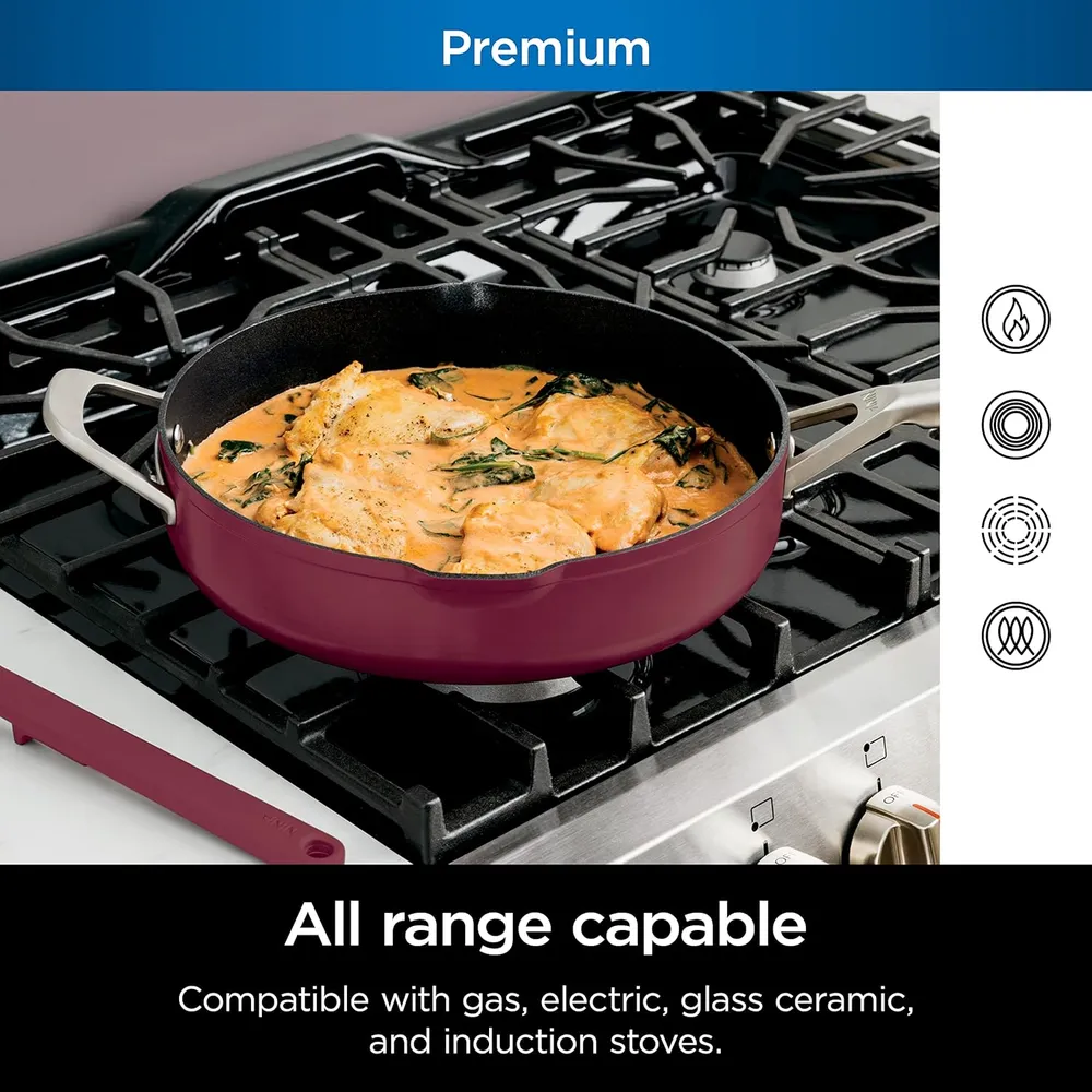 Ninja sartén CW102RD Foodi NeverStick Possible con tapa y accesorios, 4 qt / 3,8 L | Cherry Tart