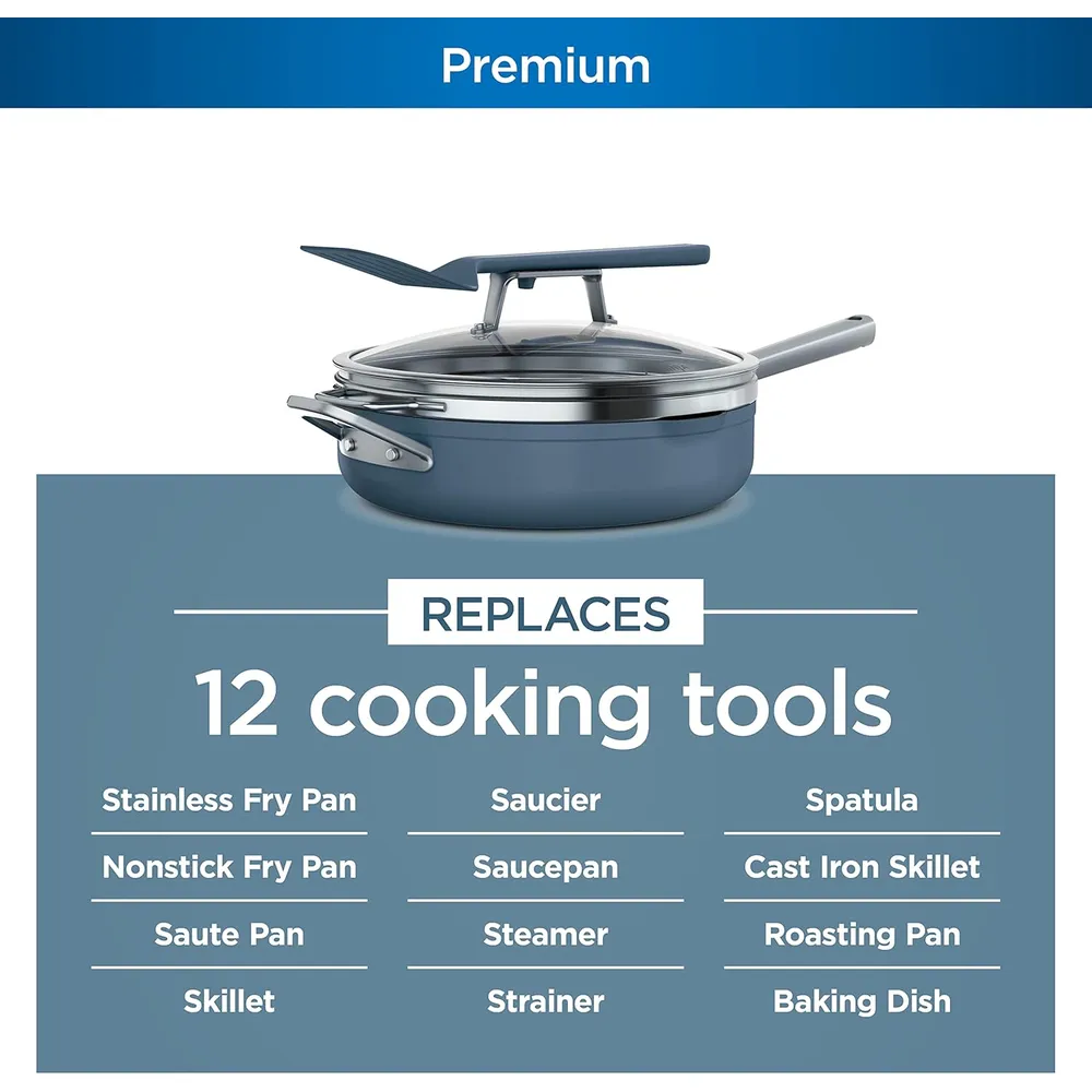 Ninja sartén CW102BL Foodi NeverStick Possible con tapa y accesorios, 4 qt / 3,8 L | Macaron Blue