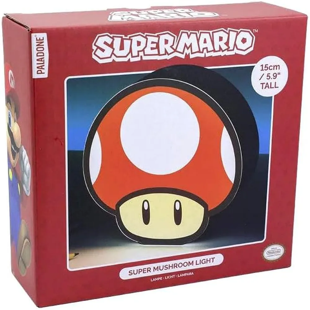 Paladone Super Mario Mushroom Box, lámpara escritorio 5.9 in / 15 cm oficial
