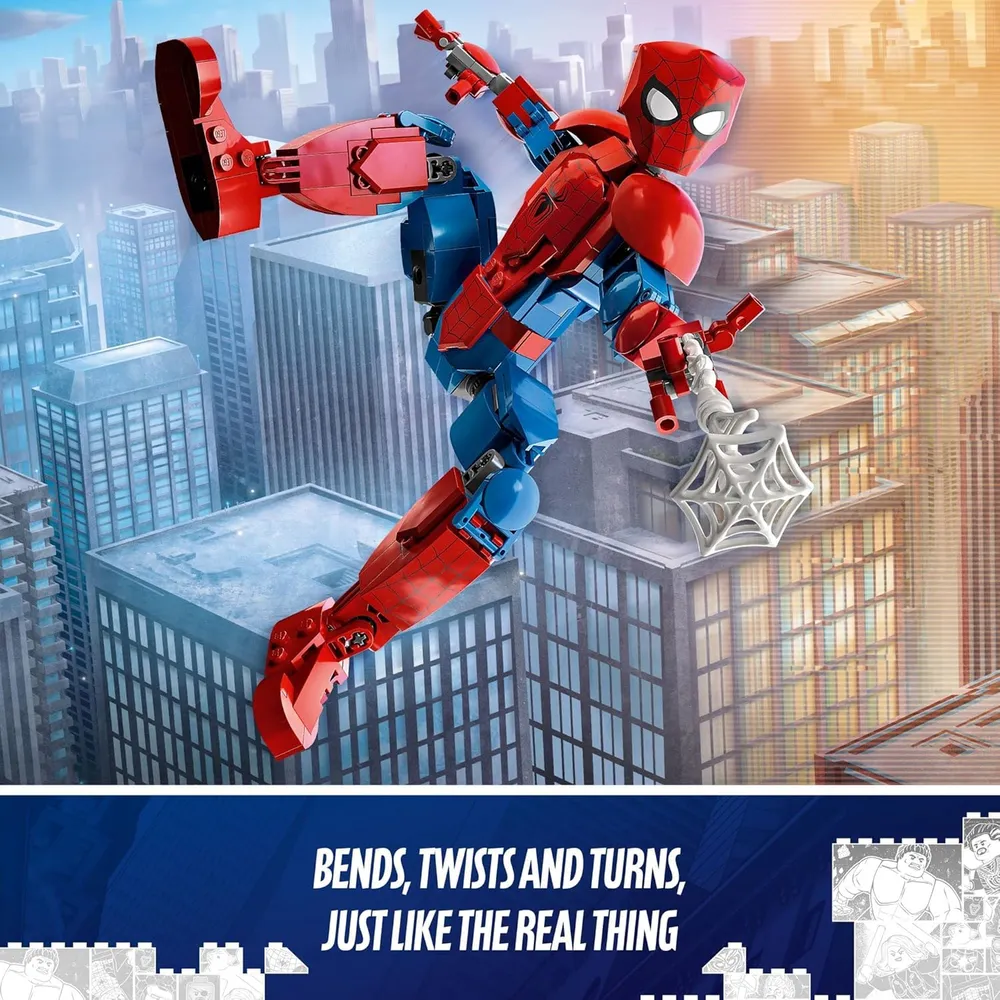 Lego Marvel Spider-Man set de construcción con figura articulada y elementos de telaraña