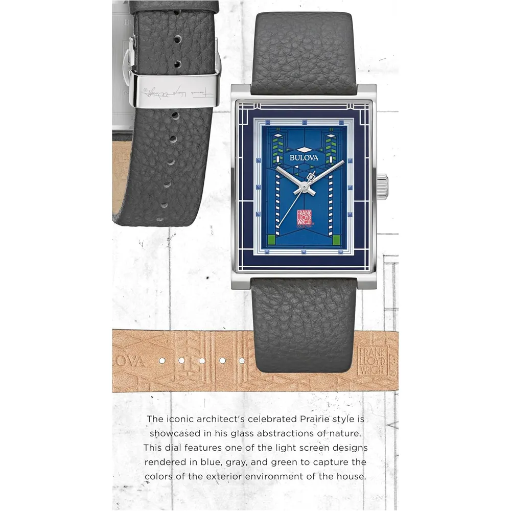Bulova reloj Frank Lloyd Wright Robie House de hombre cuarzo 3 agujas | Gris