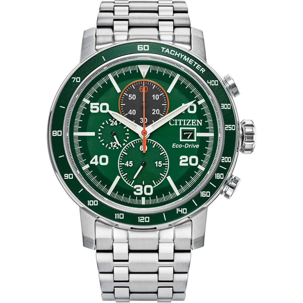 Citizen CA0850-59L reloj Brycen Eco-Drive cronógrafo para hombre en acero | 44 mm - Marrón/Verde
