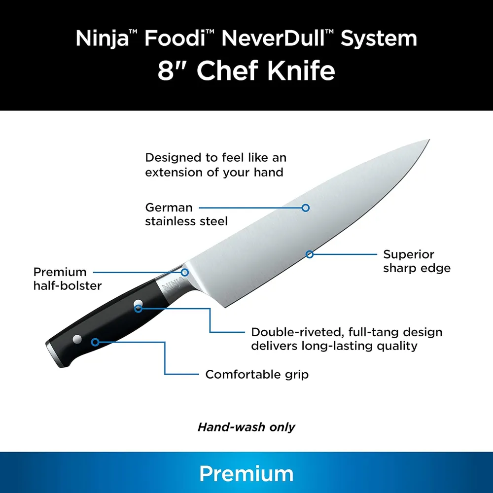 Ninja cuchillo chef K30020 Foodi NeverDull 8" acero alemán | Negro Y Acero Inoxidable