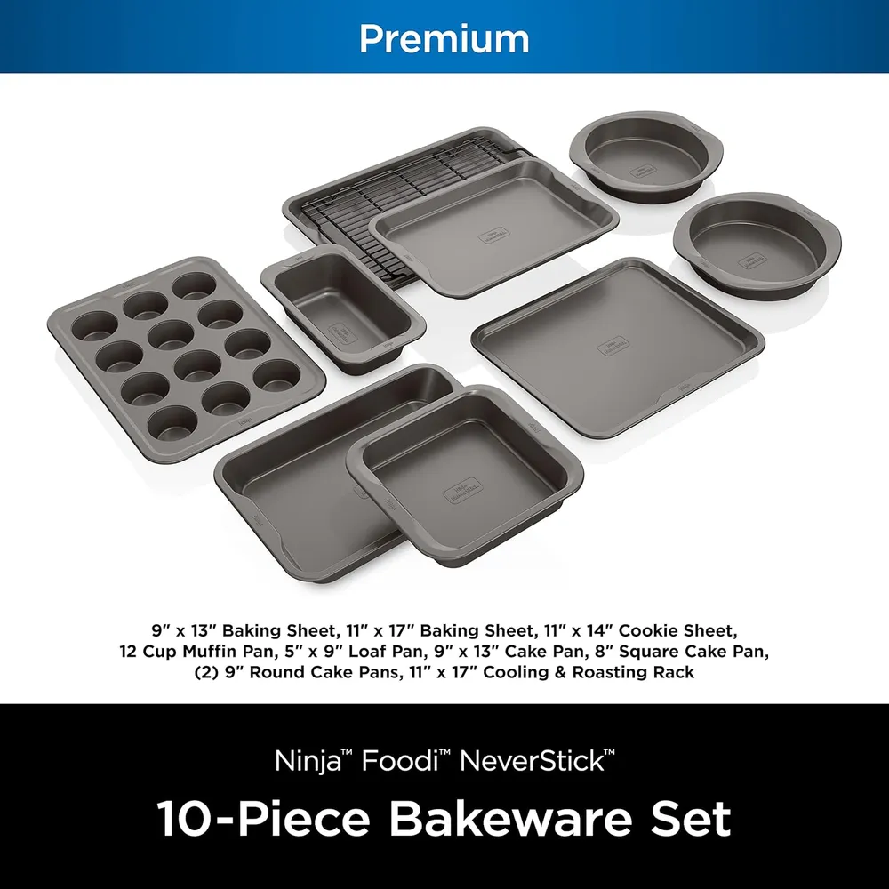 Ninja set 10 moldes B39010 Foodi Neverstick Premium, antiadherentes | Gris