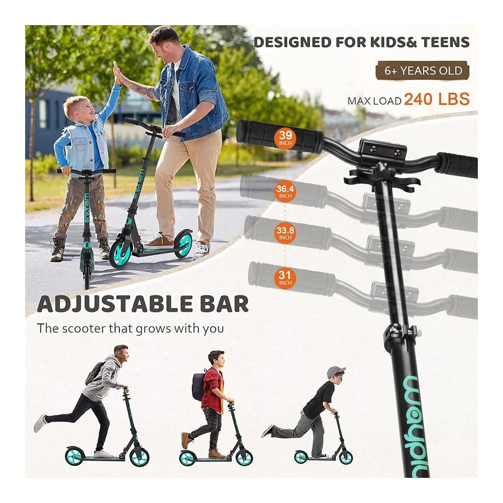 Wayplus Patinete para Mayores de 6 Años - Niños - Adolescentes y Adultos.Plegable - Ligero, Ruedas Grandes de 8' 4 Niveles Ajustables