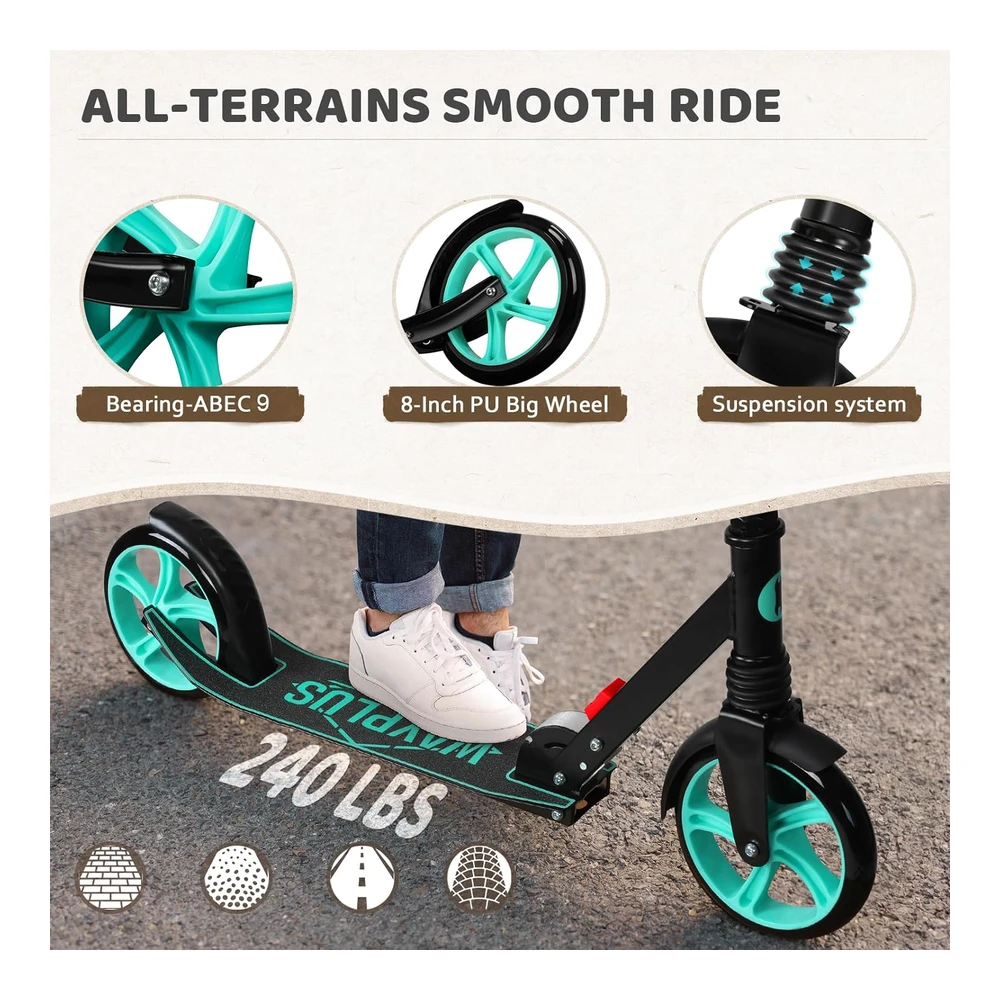 Wayplus Patinete para Mayores de 6 Años - Niños - Adolescentes y Adultos.Plegable - Ligero, Ruedas Grandes de 8' 4 Niveles Ajustables