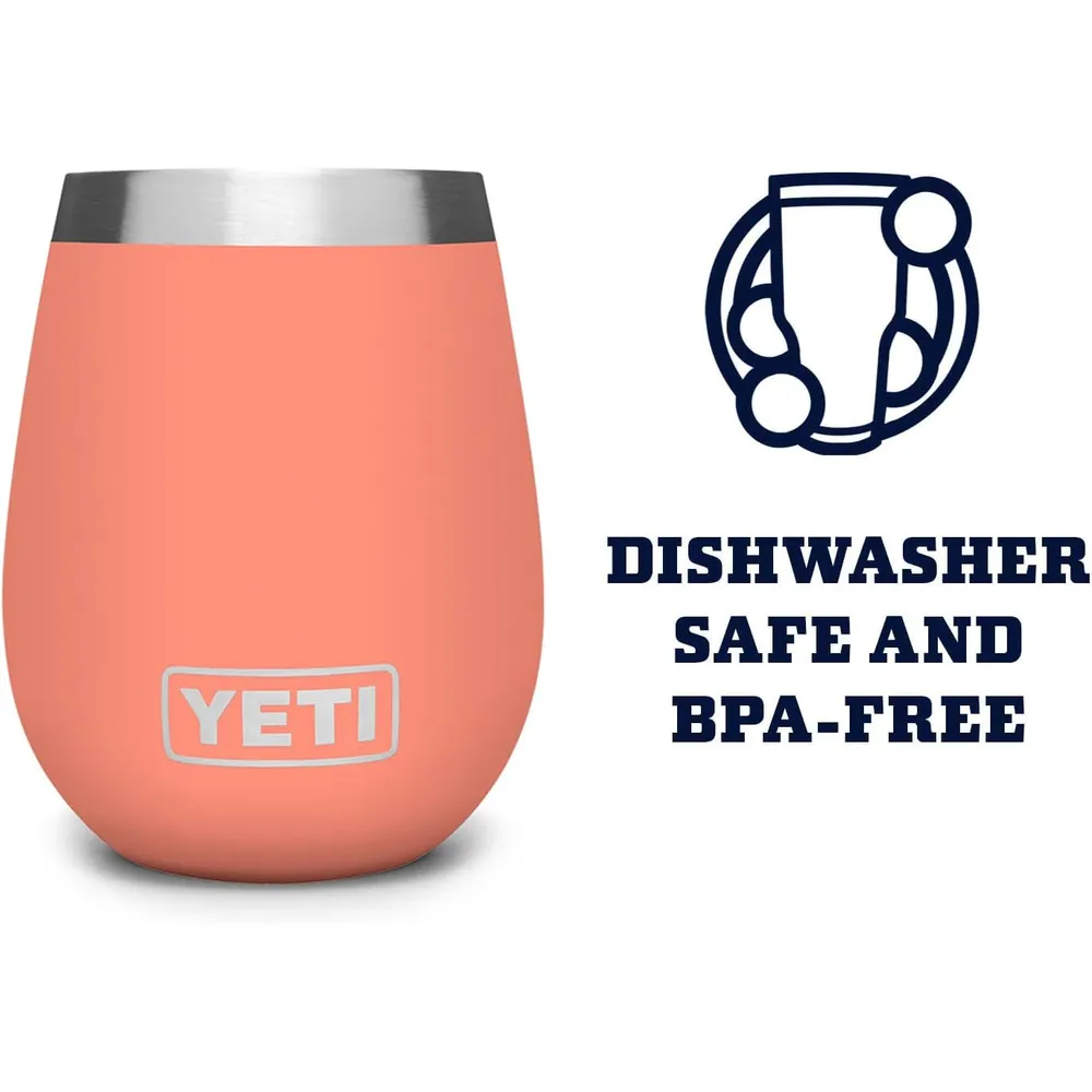 YETI Rambler Vaso de vino de 10 oz de acero inoxidable con tapa MagSlider color coral