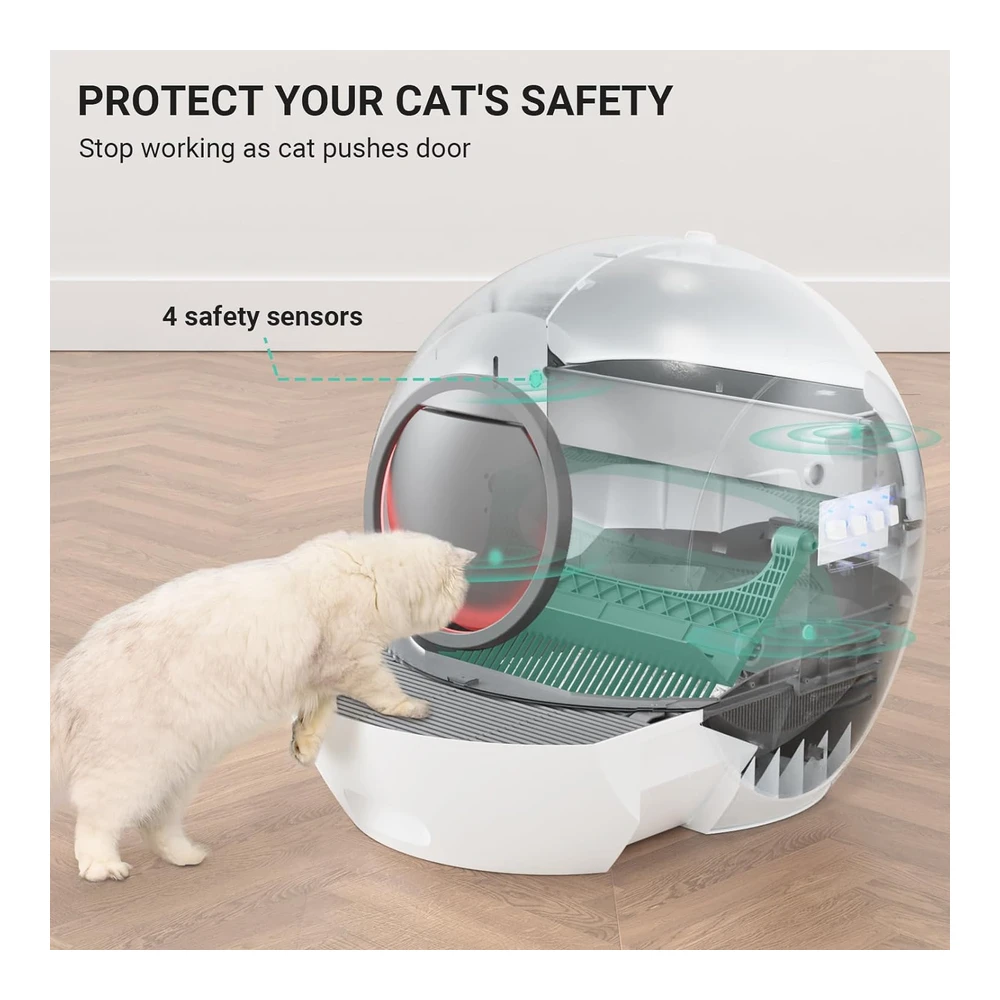 Kungfupet Caja de Arena para Gatos con Autolimpieza Inteligente Extragrande con Alfombrilla y Forro Aplicaciones / Sin Olores | Blanco