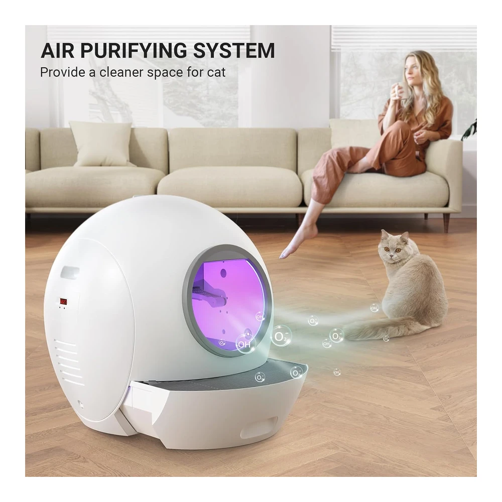 Kungfupet Caja de Arena para Gatos con Autolimpieza Inteligente Extragrande con Alfombrilla y Forro Aplicaciones / Sin Olores | Blanco