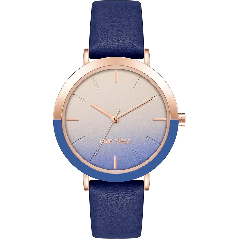 Nine West NW/2346GPGN reloj para dama con correa clásica | 36 mm - Azul/Oro Rosa