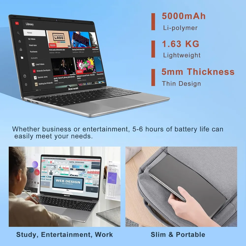 Ruzava 15.6" Laptop 6 GB RAM 128 GB SSD J4105 4-Core Win 10 FHD Dual
