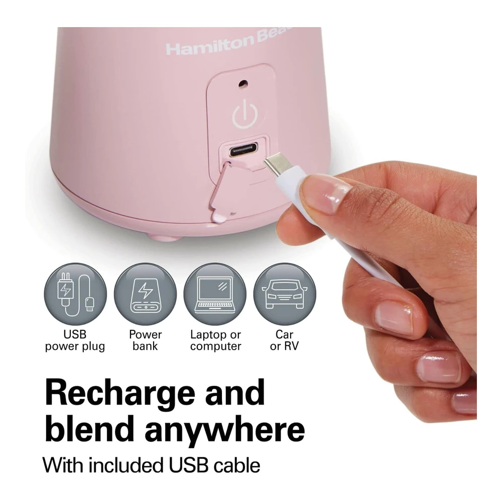 b0b46jvft8_4.webp HAMILTON BEACH MINI LICUADORA PERSONAL PORTÁTIL INALÁMBRICA PARA BATIDOS Y LICUADOS - RECARGABLE POR USB - TARRO DE 16 ONZAS CON TAPA DE VIAJE A PRUEBA DE FUGAS - 6 CUCHILLAS DE ACERO INOXIDABLE - ROSA (51181)