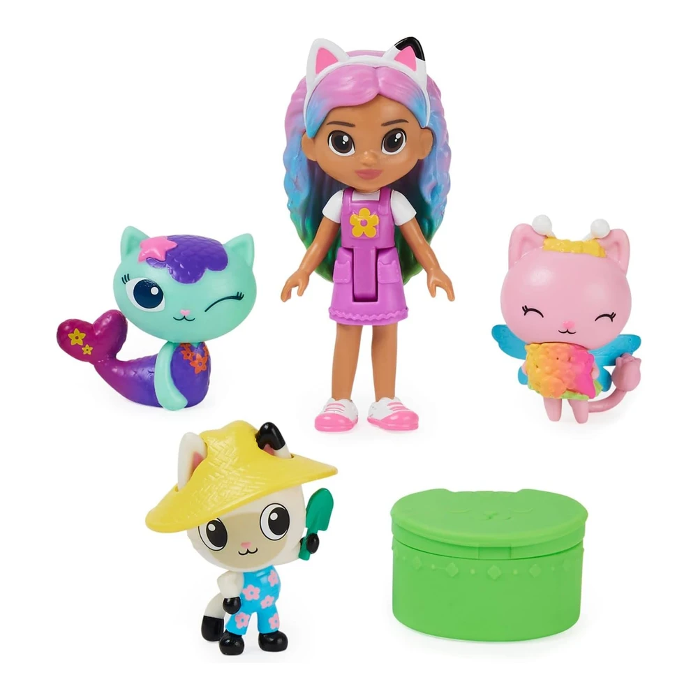 Gabby's Dollhouse - Gabby And Friends - Juego de Figuras con Muñeca Rainbow Gabby - 3 Figuras de Juguete y Accesorio